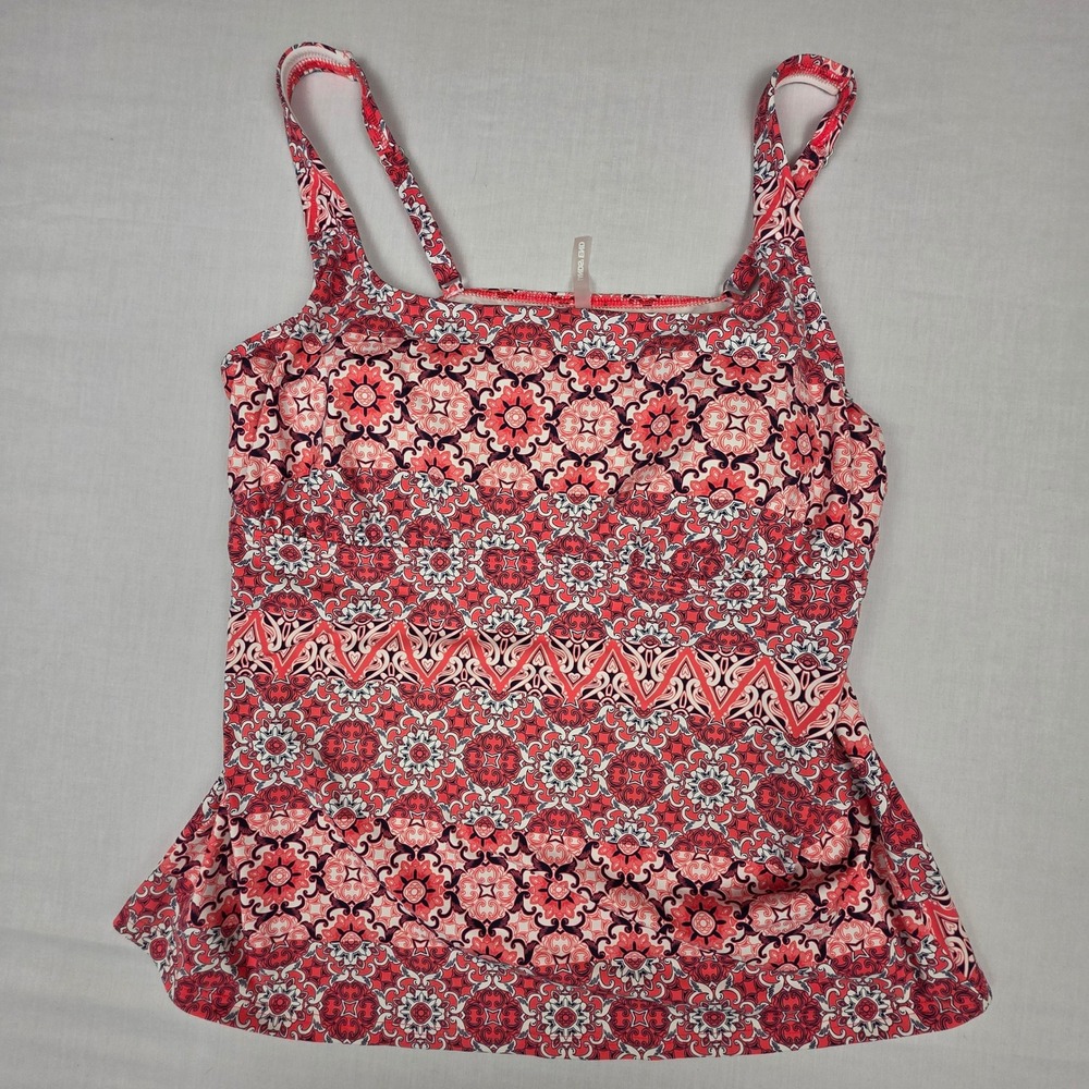 Lands' End Medallion Print Tankini Swim Top 18 Coral White Womens Geometric - Picture 1 of 10